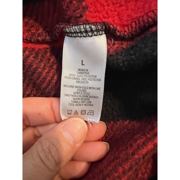 Men's Black & Red Plaid Aeropostale Hooded Sweatshirt Size L - Picture 4 of 5